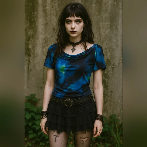 Y2K Tie Dye Cowl Neck Top | Fairy Grunge Flutter Sleeve | Size Small - Picture 13 of 14